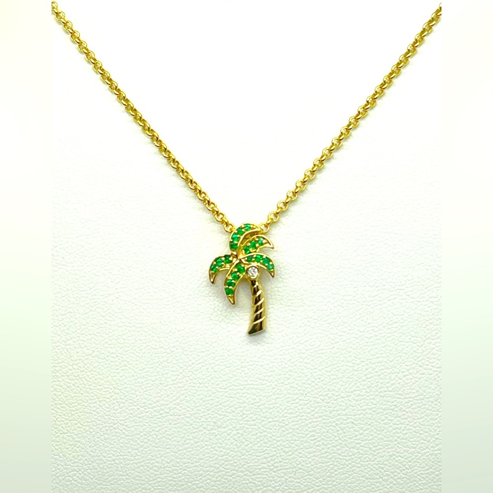 Cute Palm Tree Necklace In 14k.
